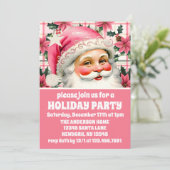 Pink Retro Santa Claus Kariertes Weihnachten Einladung (Stehend Vorderseite)