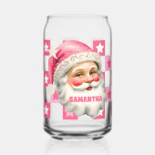Pink Retro Santa Claus Pink Tartan Karierte Weihna Dosenglas (Links)