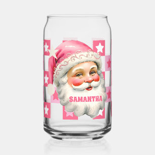Pink Retro Santa Claus Pink Tartan Karierte Weihna Dosenglas