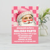 Pink Retro Santa Claus Pink Tartan Karierte Weihna Einladung (Stehend Vorderseite)