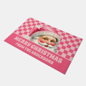 Pink Retro Santa Claus Pink Tartan Karierte Weihna Fußmatte (Schrägansicht)