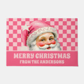 Pink Retro Santa Claus Pink Tartan Karierte Weihna Fußmatte (Vorderseite)