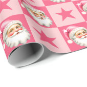 Pink Retro Santa Claus Pink Tartan Karierte Weihna Geschenkpapier (Rolleneckpunkt)
