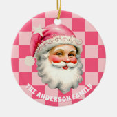 Pink Retro Santa Claus Pink Tartan Karierte Weihna Keramik Ornament (Vorne)