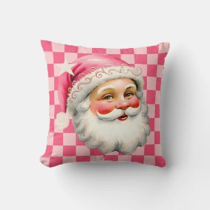 Pink Retro Santa Claus Pink Tartan Karierte Weihna Kissen