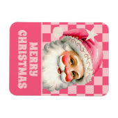 Pink Retro Santa Claus Pink Tartan Karierte Weihna Magnet (Horizontal)