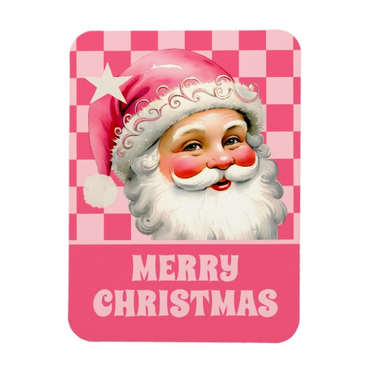 Pink Retro Santa Claus Pink Tartan Karierte Weihna Magnet (Vertikal)
