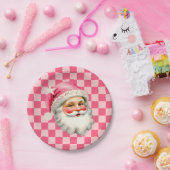 Pink Retro Santa Claus Pink Tartan Karierte Weihna Pappteller (Party)