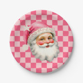 Pink Retro Santa Claus Pink Tartan Karierte Weihna Pappteller (Vorderseite)