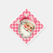 Pink Retro Santa Claus Pink Tartan Karierte Weihna Serviette (Ecke)