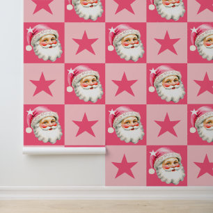 Pink Retro Santa Claus Pink Tartan Karierte Weihna Tapete
