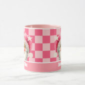 Pink Retro Santa Claus Pink Tartan Karierte Weihna Tasse (Zentrum)