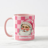 Pink Retro Santa Claus Pink Tartan Karierte Weihna Tasse (Links)