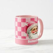 Pink Retro Santa Claus Pink Tartan Karierte Weihna Tasse (VorderseiteRechts)