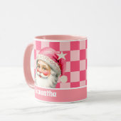 Pink Retro Santa Claus Pink Tartan Karierte Weihna Tasse (Vorderseite Links)