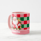 Pink Retro Santa Claus Tartan Karierte Weihnachten Tasse (Vorderseite Links)
