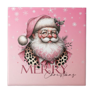 Pink Retro Santa Claus Vintag Frohe Weihnachten Fliese