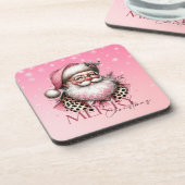 Pink Retro Santa Claus Vintag Frohe Weihnachten Getränkeuntersetzer (Linke Seite)