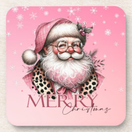 Pink Retro Santa Claus Vintag Frohe Weihnachten Getränkeuntersetzer