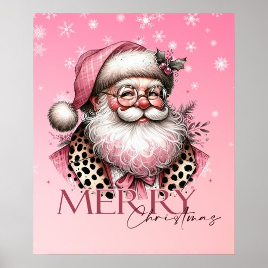 Pink Retro Santa Claus Vintag Frohe Weihnachten Poster (Vorne)