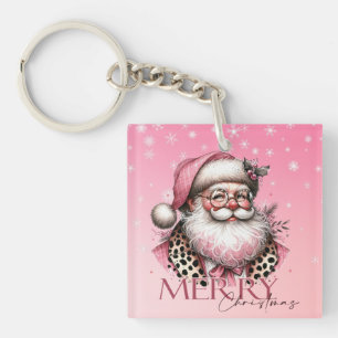 Pink Retro Santa Claus Vintag Frohe Weihnachten Schlüsselanhänger