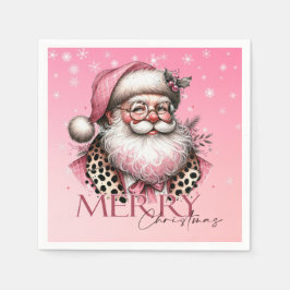 Pink Retro Santa Claus Vintag Frohe Weihnachten Serviette