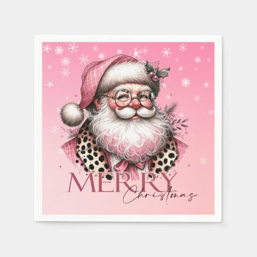 Pink Retro Santa Claus Vintag Frohe Weihnachten Serviette (Vorderseite)