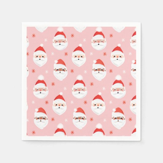 Pink Retro Santa Clause Wrapping Paper Serviette (Vorderseite)