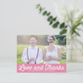 Pink Retro Script Foto Hochzeit Vielen Dank Postkarte (Stehend Vorderseite)