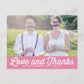 Pink Retro Script Foto Hochzeit Vielen Dank Postkarte (Vorderseite)