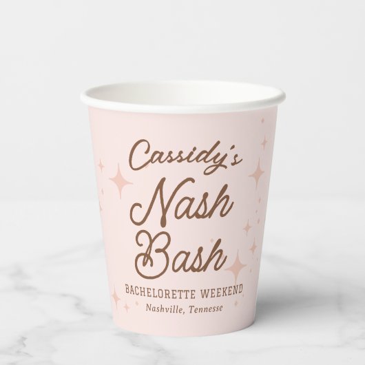 Pink Retro Stars Nash Bash Bachelorette Pappbecher (Rückseite)