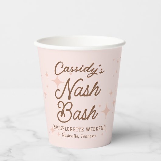 Pink Retro Stars Nash Bash Bachelorette Pappbecher (Vorderseite)