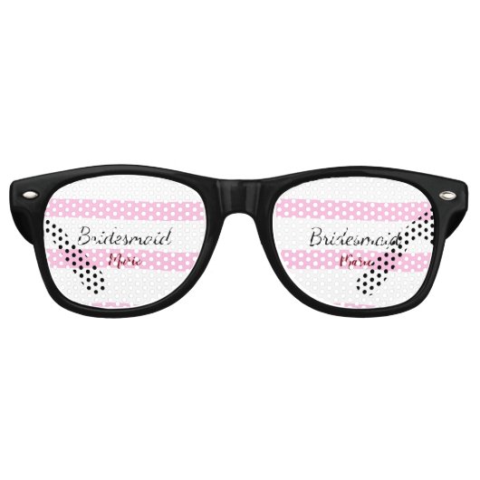 Pink Retro Stripesadd your name custom bridesmaid Partybrille (Vorderseite)
