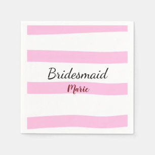 Pink Retro Stripesadd your name custom bridesmaid Serviette