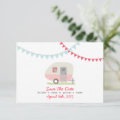 Pink Retro Trailer & Hochzeit Sichern Sie das Datu Save The Date (Stehend Vorderseite)