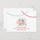 Pink Retro Trailer & Hochzeit Sichern Sie das Datu Save The Date (Vorne/Hinten)