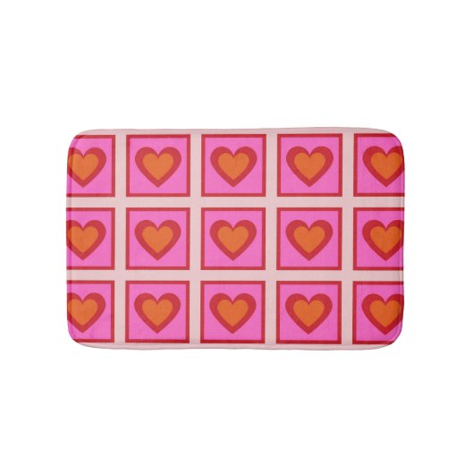 Pink Retro Vintag Checkered Heart Y2K Pattern Badematte (Vorderseite)