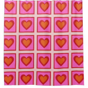 Pink Retro Vintag Checkered Heart Y2K Pattern Duschvorhang