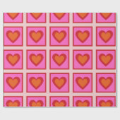 Pink Retro Vintag Checkered Heart Y2K Pattern Geschenkpapier (Flach)