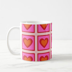 Pink Retro Vintag Checkered Heart Y2K Pattern Kaffeetasse