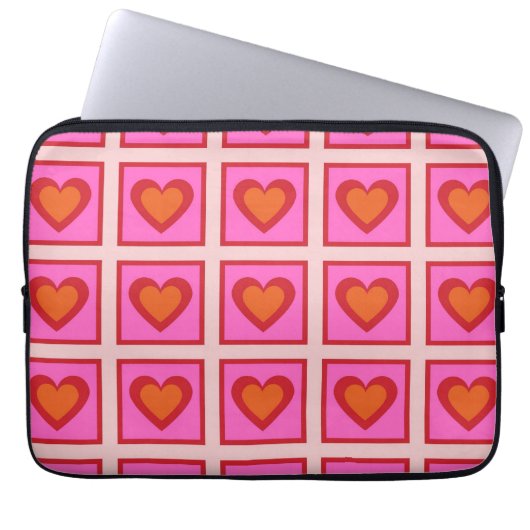 Pink Retro Vintag Checkered Heart Y2K Pattern Laptopschutzhülle (Vorderseite)