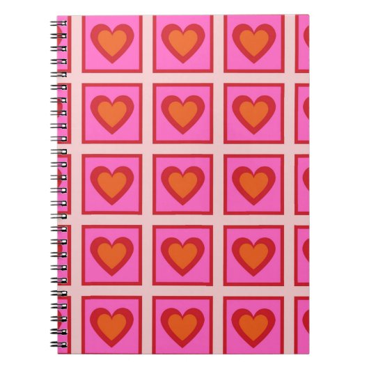 Pink Retro Vintag Checkered Heart Y2K Pattern Notizblock (Vorderseite)