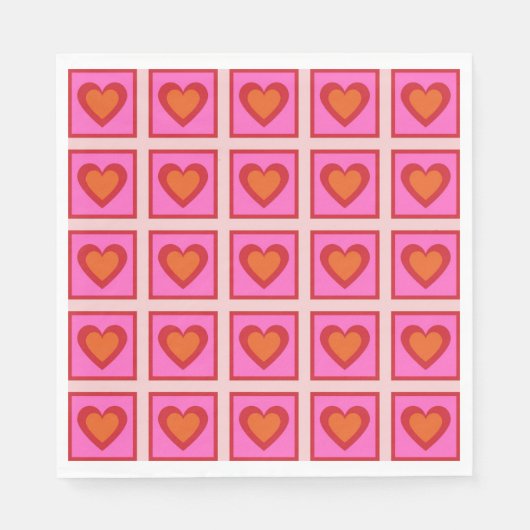 Pink Retro Vintag Checkered Heart Y2K Pattern Serviette (Vorderseite)
