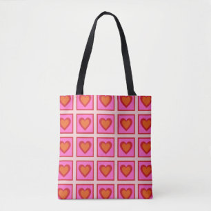 Pink Retro Vintag Checkered Heart Y2K Pattern Tasche