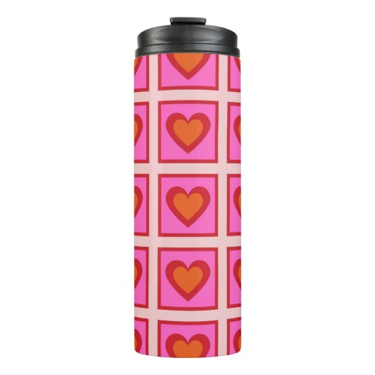 Pink Retro Vintag Checkered Heart Y2K Pattern Thermosbecher (Vorderseite)