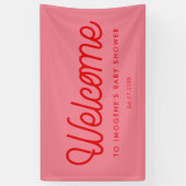 Pink Retro Vintages Drehbuch Kinderdusche Empfang Banner (Vertikal)