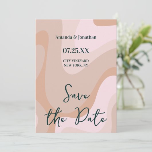 Pink Retro Wave Wedding Save The Date (Stehend Vorderseite)