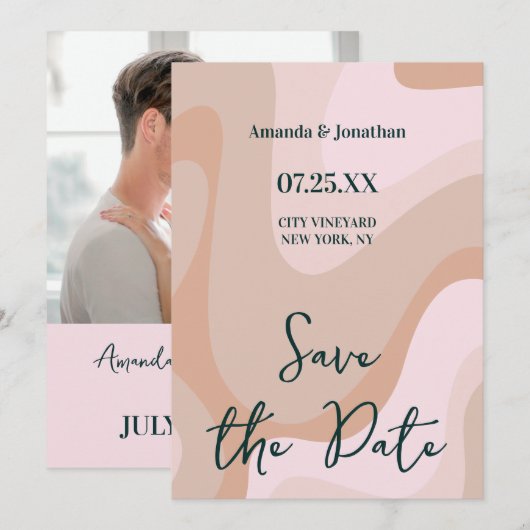 Pink Retro Wave Wedding Save The Date (Vorne/Hinten)