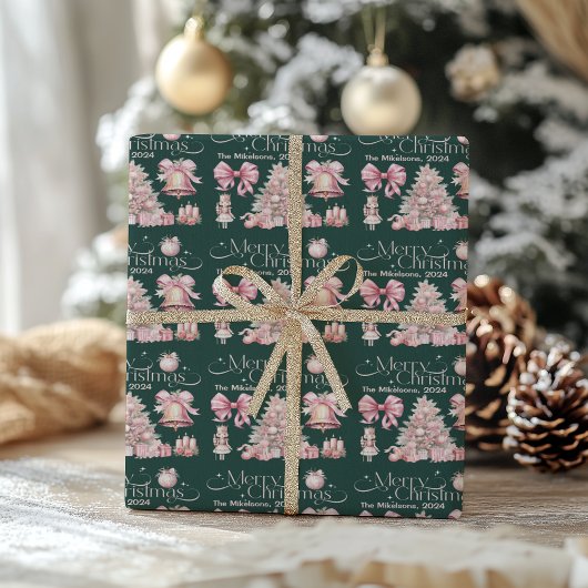 Pink Retro Weihnachten Geschenkpapier