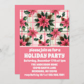 Pink Retro Weihnachten Karierte Weihnachten froh W Einladung (Vorne/Hinten)